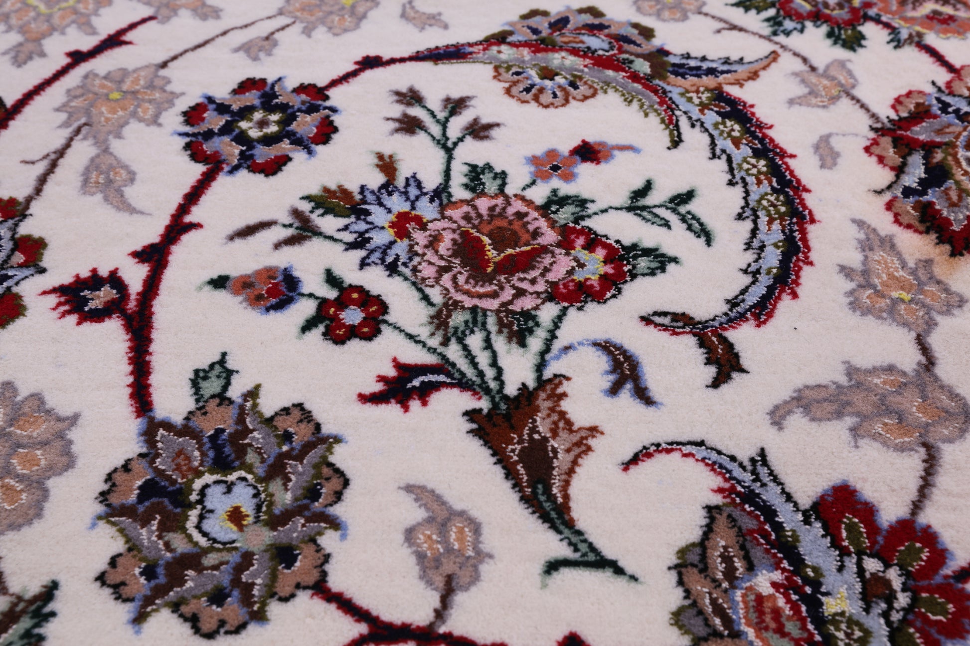 Ivory Signed Wool & Silk Persian Isfahan Rug - 8' 3" X 11' 9" - Golden Nile