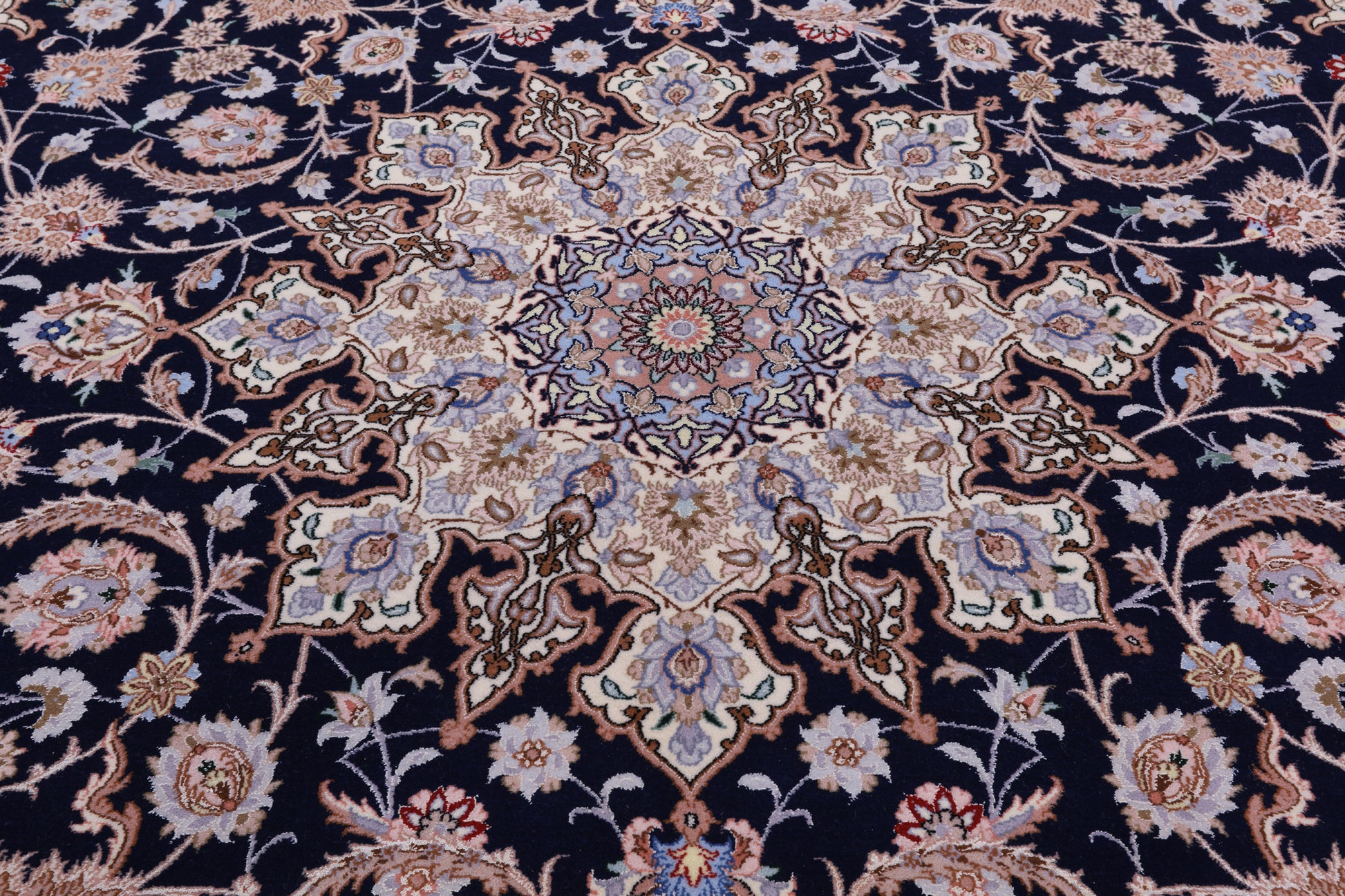 Blue Persian Isfahan Signed Wool & Silk Rug - 8' 4" X 11' 3" - Golden Nile