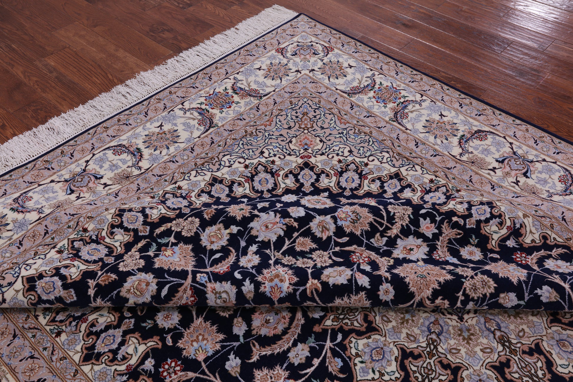 Blue Persian Isfahan Signed Wool & Silk Rug - 8' 4" X 11' 3" - Golden Nile