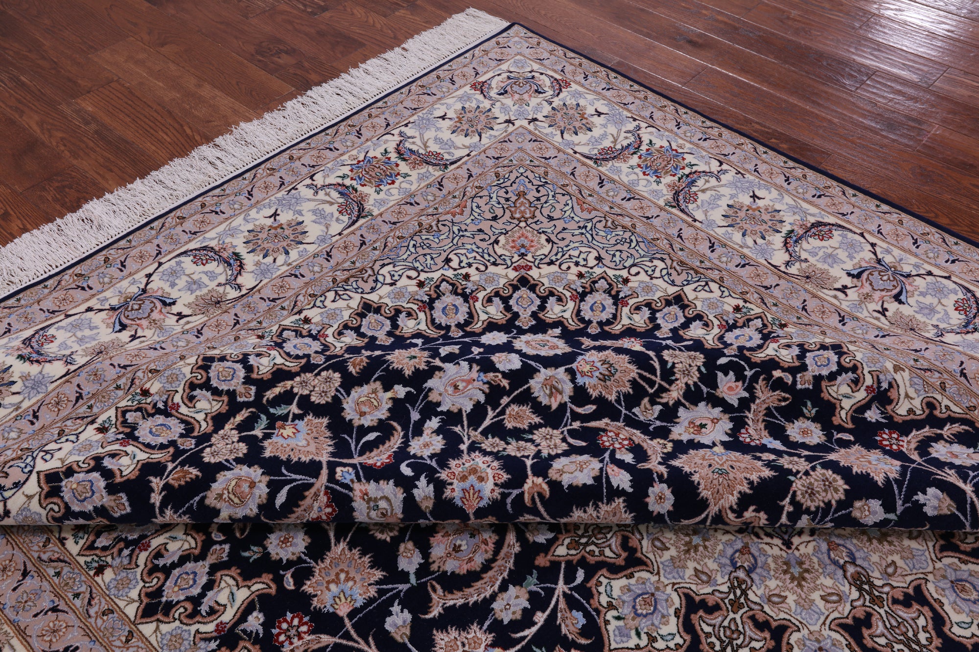 Blue Persian Isfahan Signed Wool & Silk Rug - 8' 4" X 11' 3" - Golden Nile