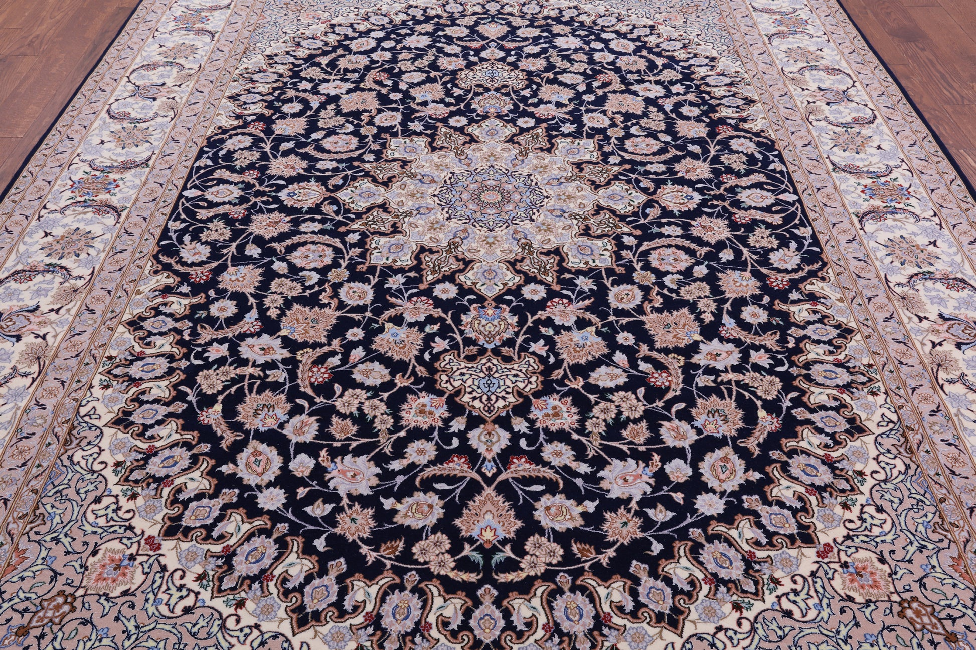 Blue Persian Isfahan Signed Wool & Silk Rug - 8' 4" X 11' 3" - Golden Nile