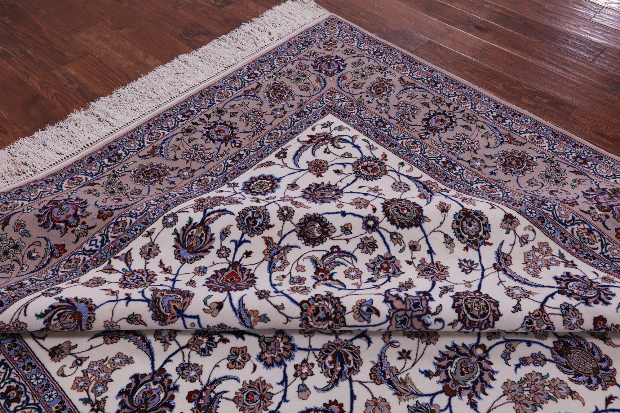 Ivory Signed Isfahan Wool & Silk Rug - 8' 4" X 11' 8" - Golden Nile