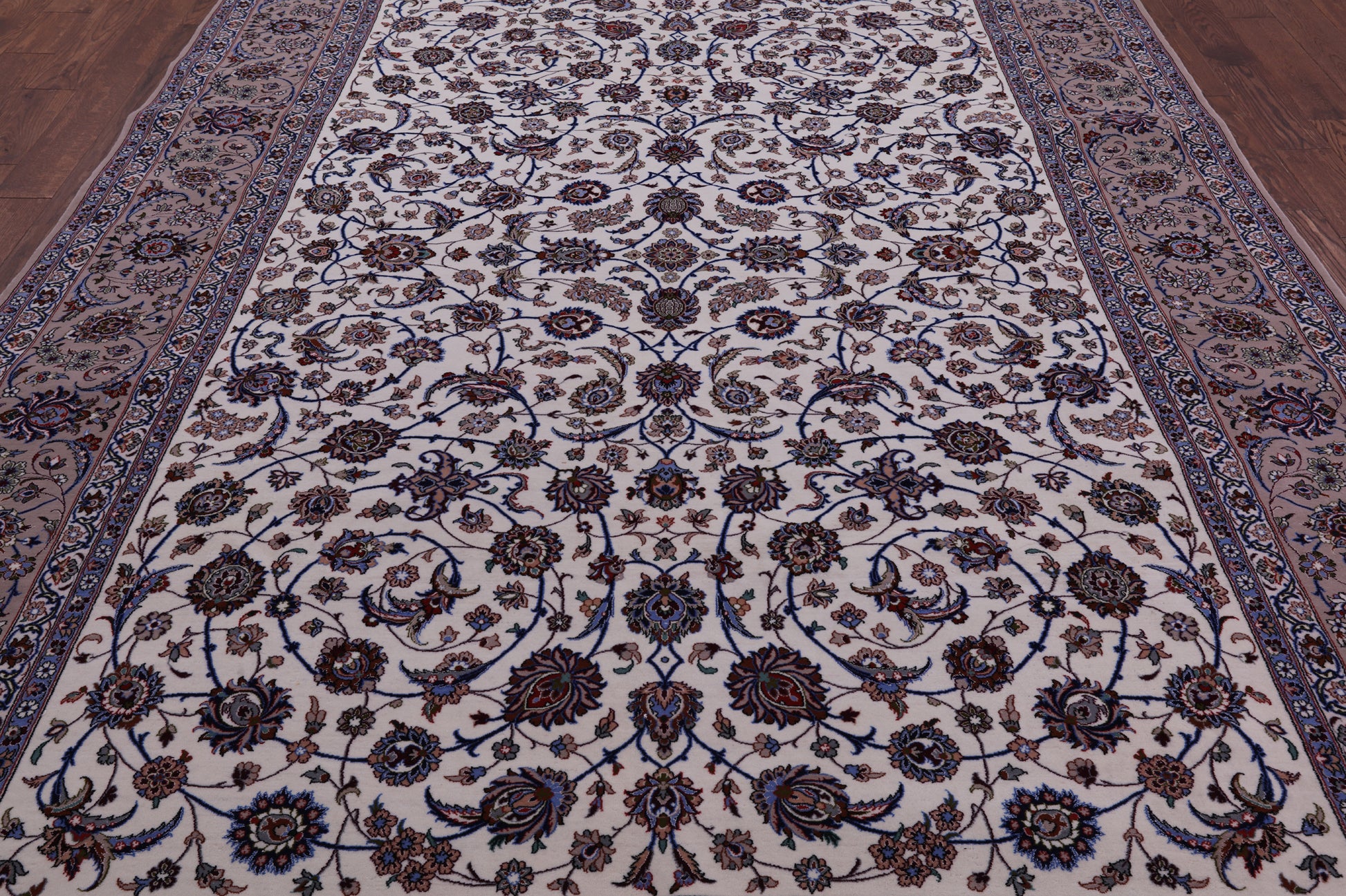 Ivory Signed Isfahan Wool & Silk Rug - 8' 4" X 11' 8" - Golden Nile