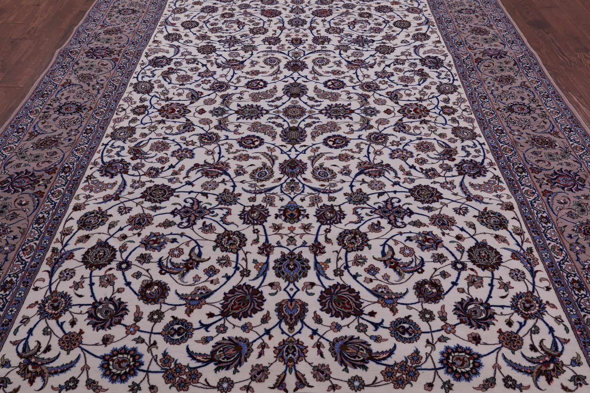 Ivory Signed Isfahan Wool & Silk Rug - 8' 4" X 11' 8" - Golden Nile