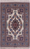 Ivory Persian Isfahan Signed Wool & Silk Rug - 5' 2" X 7' 9" - Golden Nile