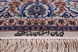 Ivory Persian Isfahan Signed Wool & Silk Rug - 5' 2" X 7' 9" - Golden Nile