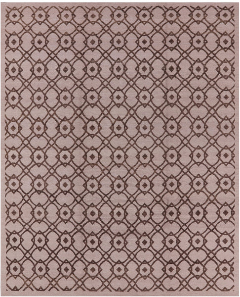 Ivory Modern Hand Knotted Wool Area Rug - 8' 0" X 10' 1" - Golden Nile