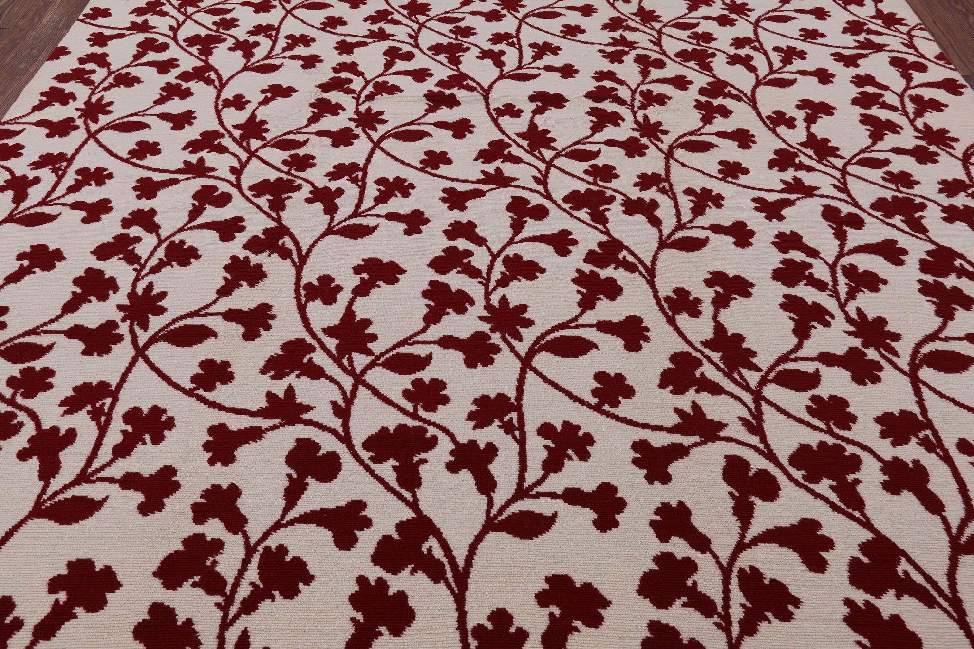 Ivory Floral Modern Hand Knotted Wool Rug - 8' 0" X 10' 0" - Golden Nile