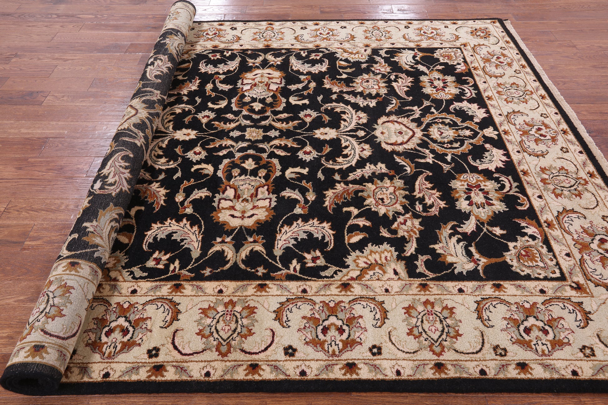 Black Peshawar Handmade Wool Rug - 7' 6" X 9' 8" - Golden Nile