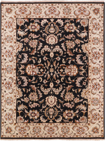 Black Peshawar Handmade Wool Rug - 7' 6" X 9' 8" - Golden Nile