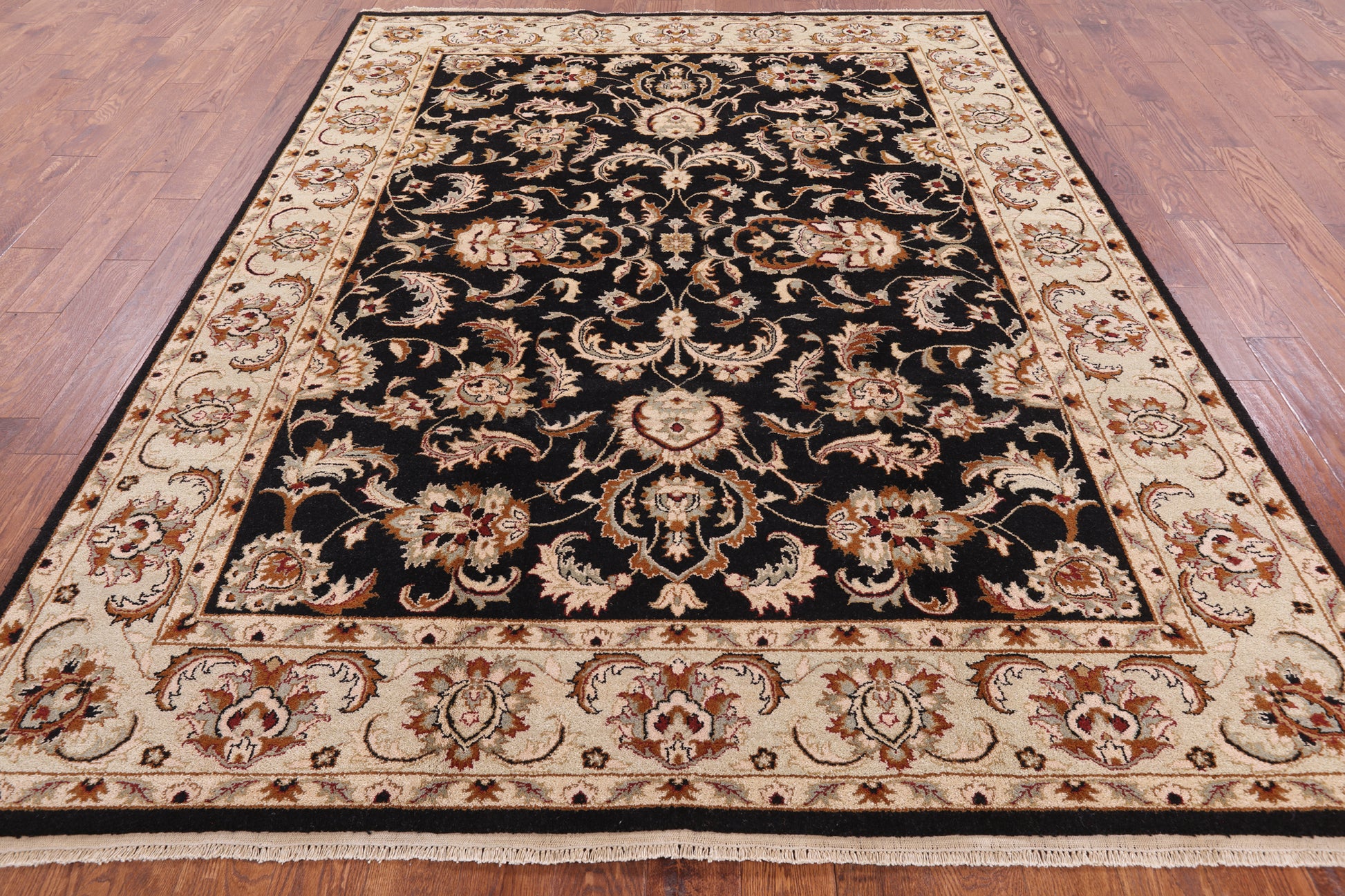 Black Peshawar Handmade Wool Rug - 7' 6" X 9' 8" - Golden Nile