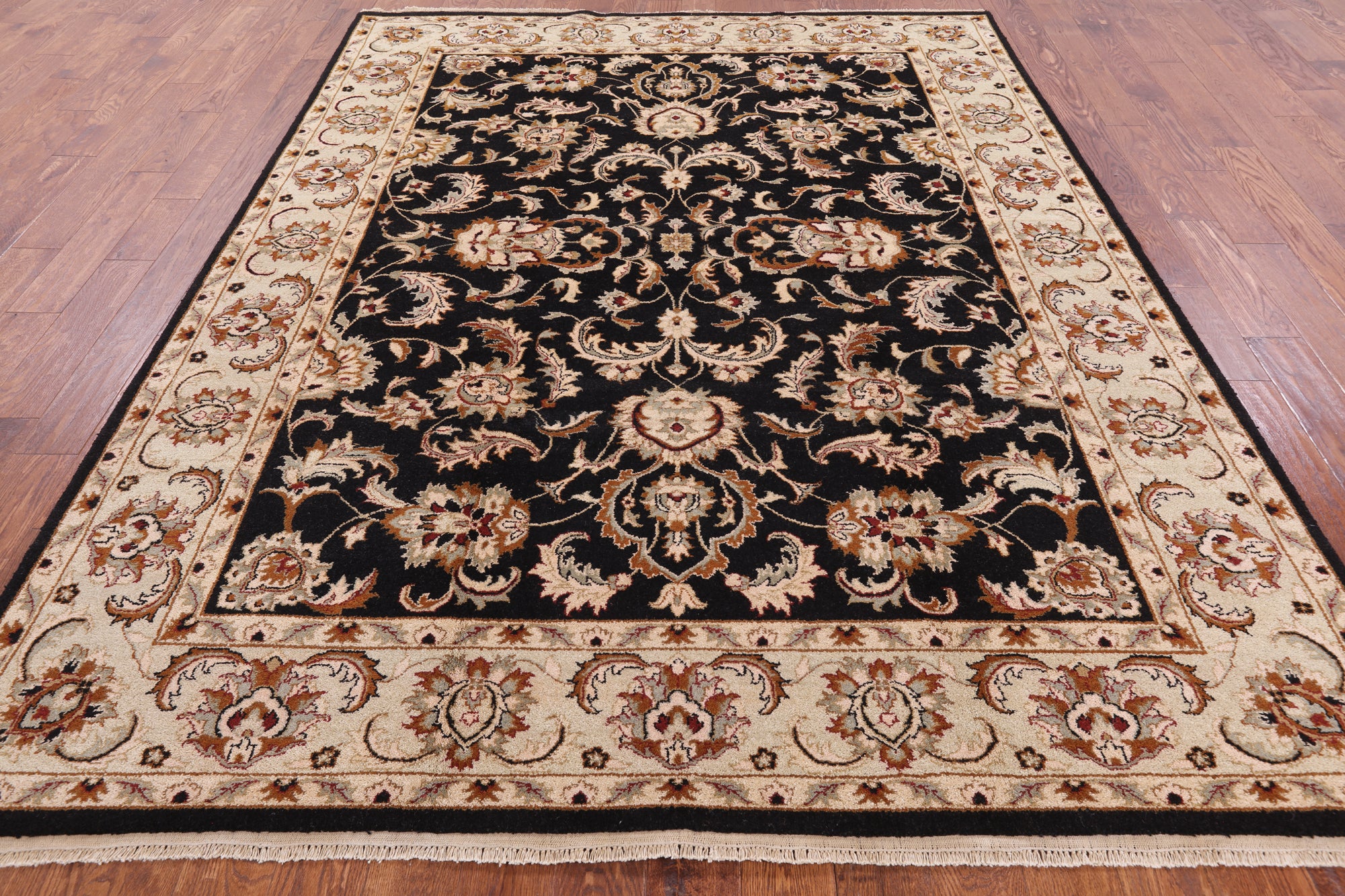 Black Peshawar Handmade Wool Rug - 7' 6" X 9' 8" - Golden Nile