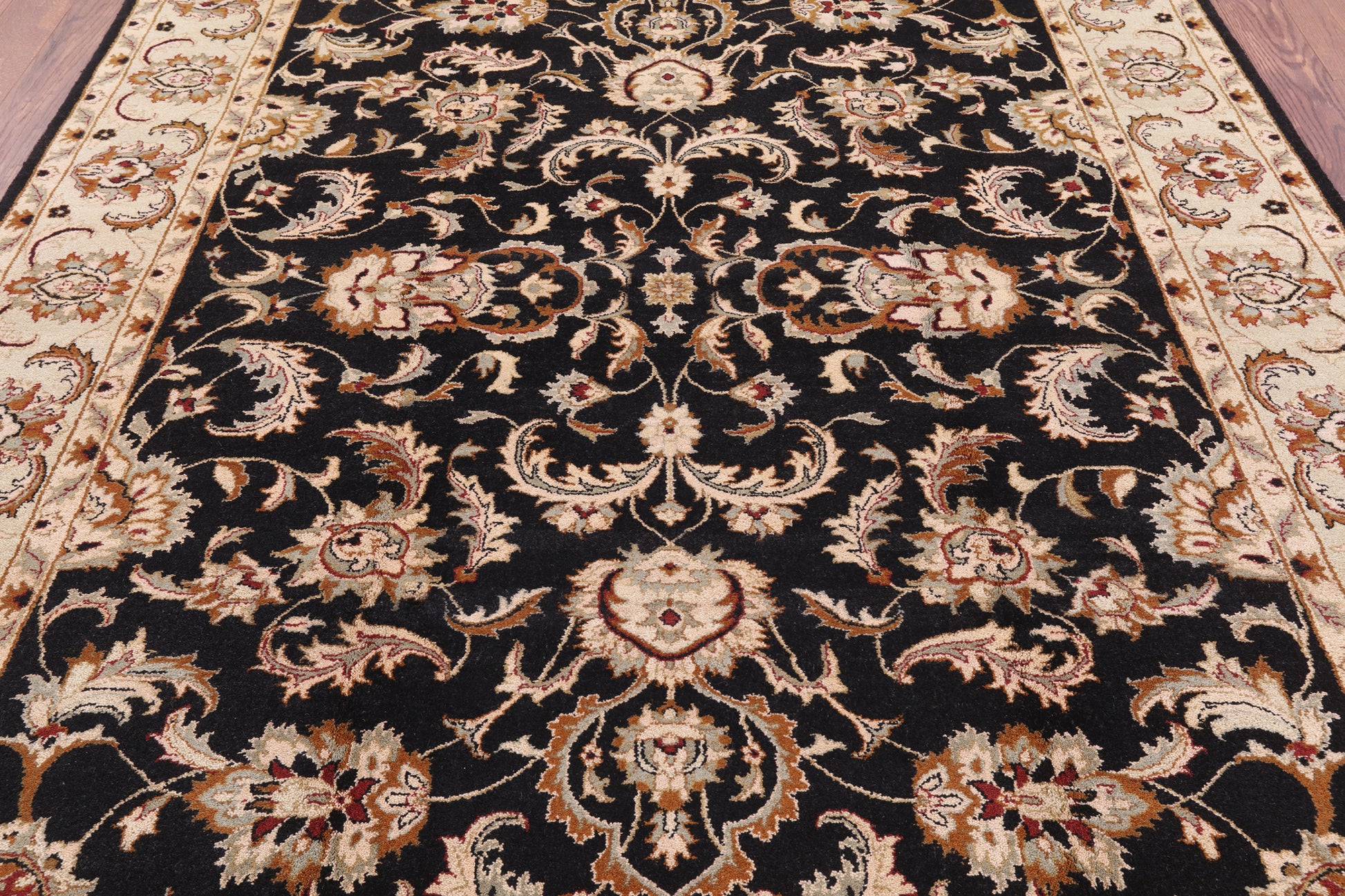 Black Peshawar Handmade Wool Rug - 7' 6" X 9' 8" - Golden Nile