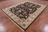 Black Peshawar Handmade Wool Rug - 7' 6" X 9' 8" - Golden Nile