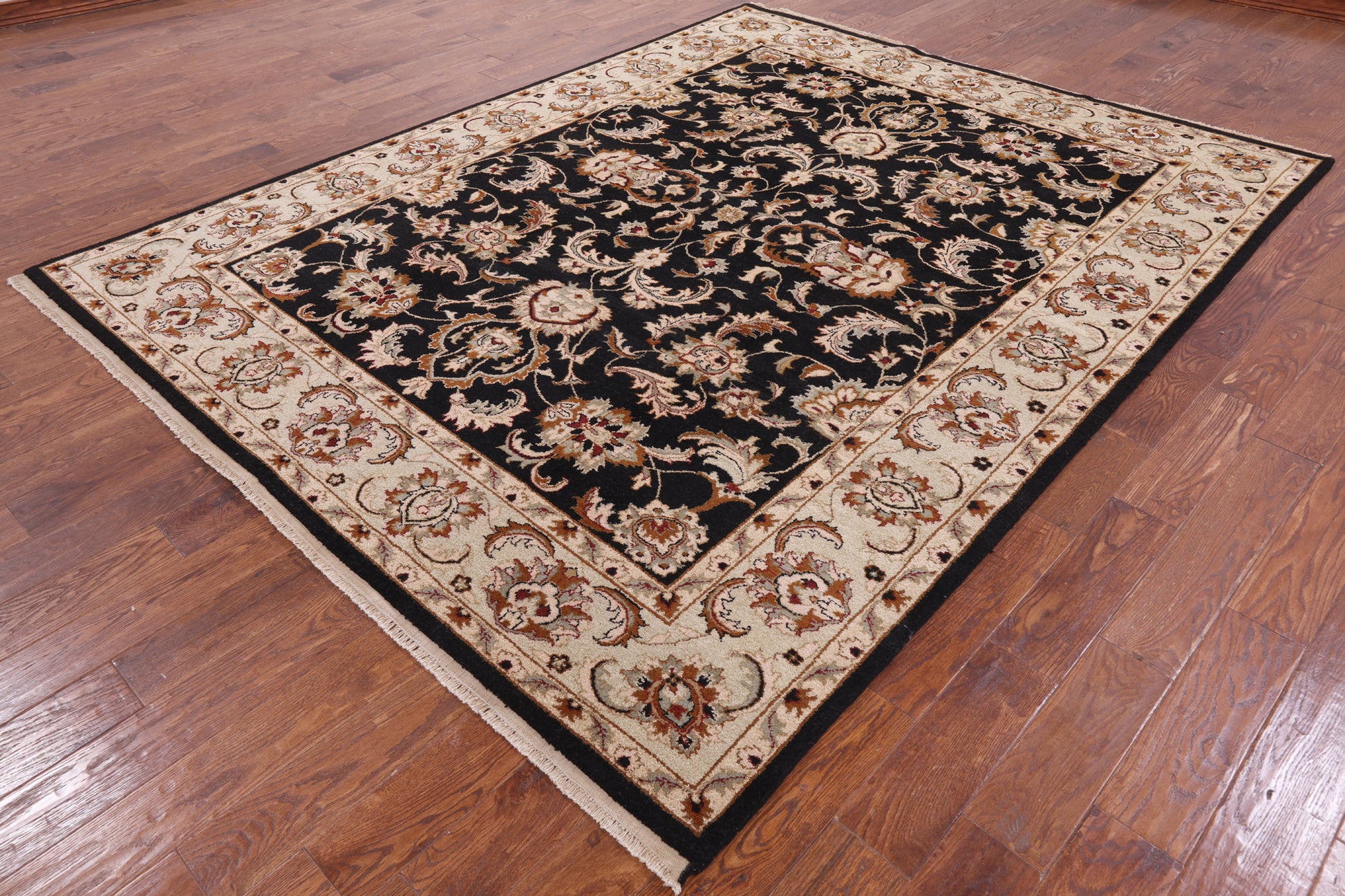 Black Peshawar Handmade Wool Rug - 7' 6" X 9' 8" - Golden Nile