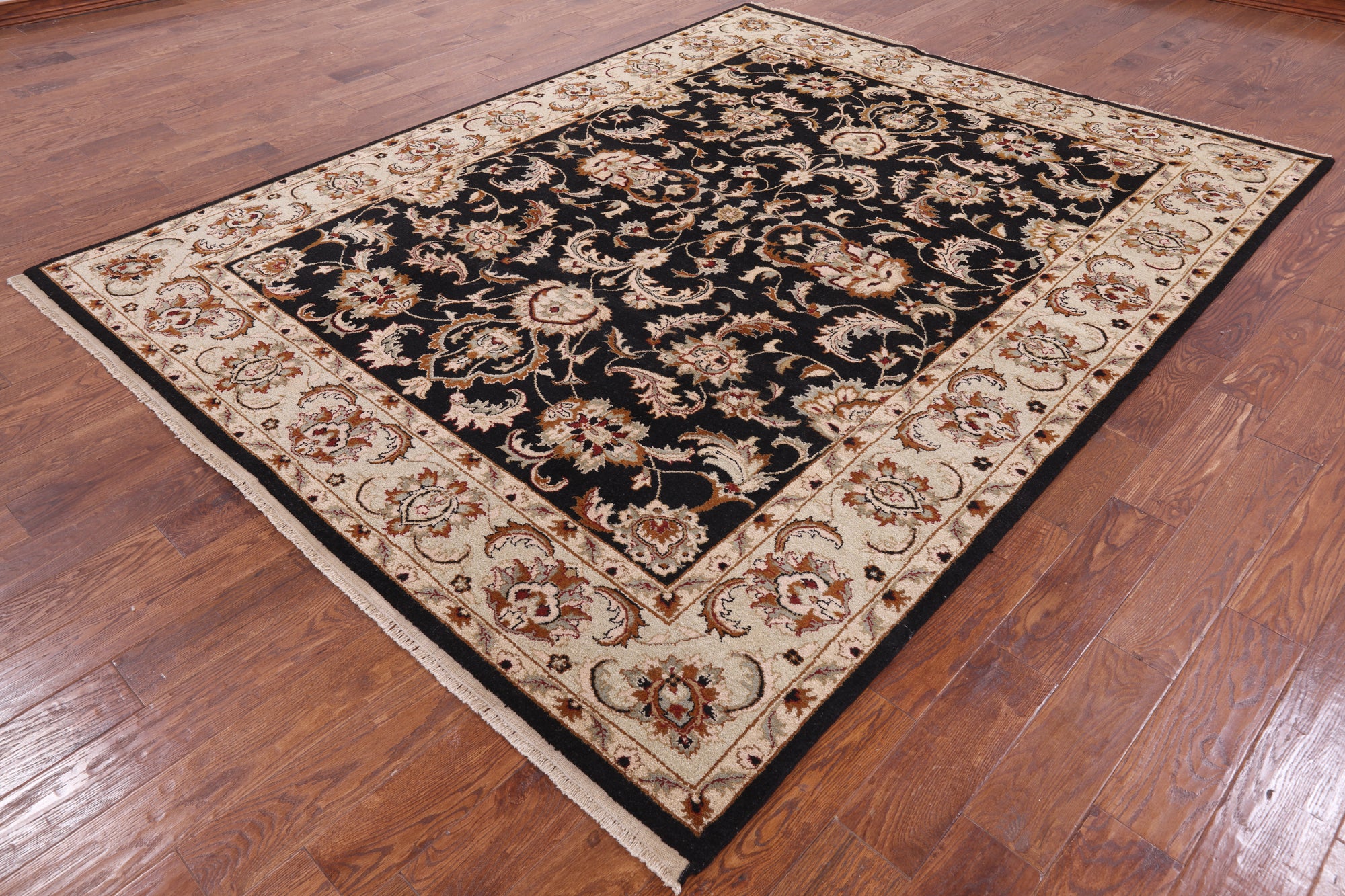 Black Peshawar Handmade Wool Rug - 7' 6" X 9' 8" - Golden Nile