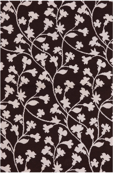 Brown Floral Modern Handmade Wool Rug - 3' 7" X 5' 7" - Golden Nile