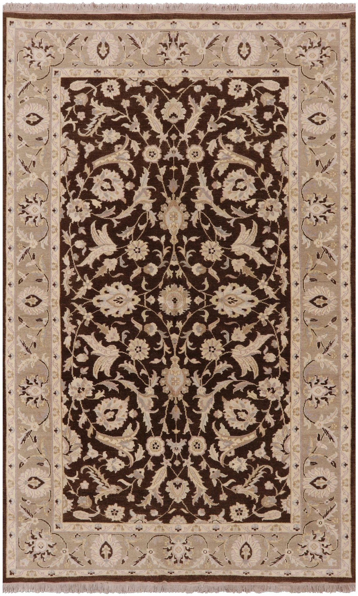 Brown Turkish Oushak Hand Knotted Wool Area Rug - 5' 3" X 8' 7" - Golden Nile
