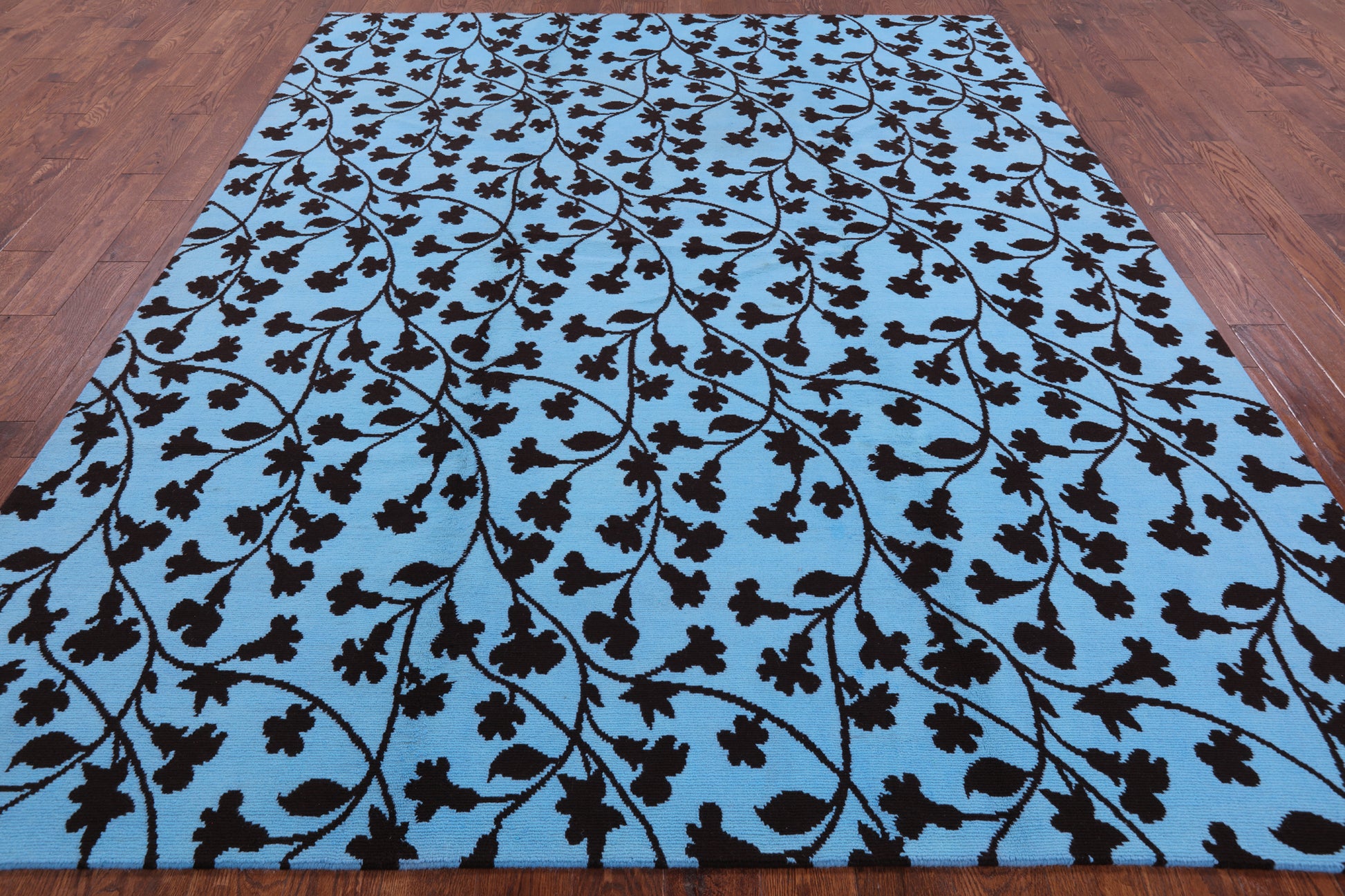 Blue Modern Floral Hand Knotted Area Rug - 8' 0" X 10' 0" - Golden Nile