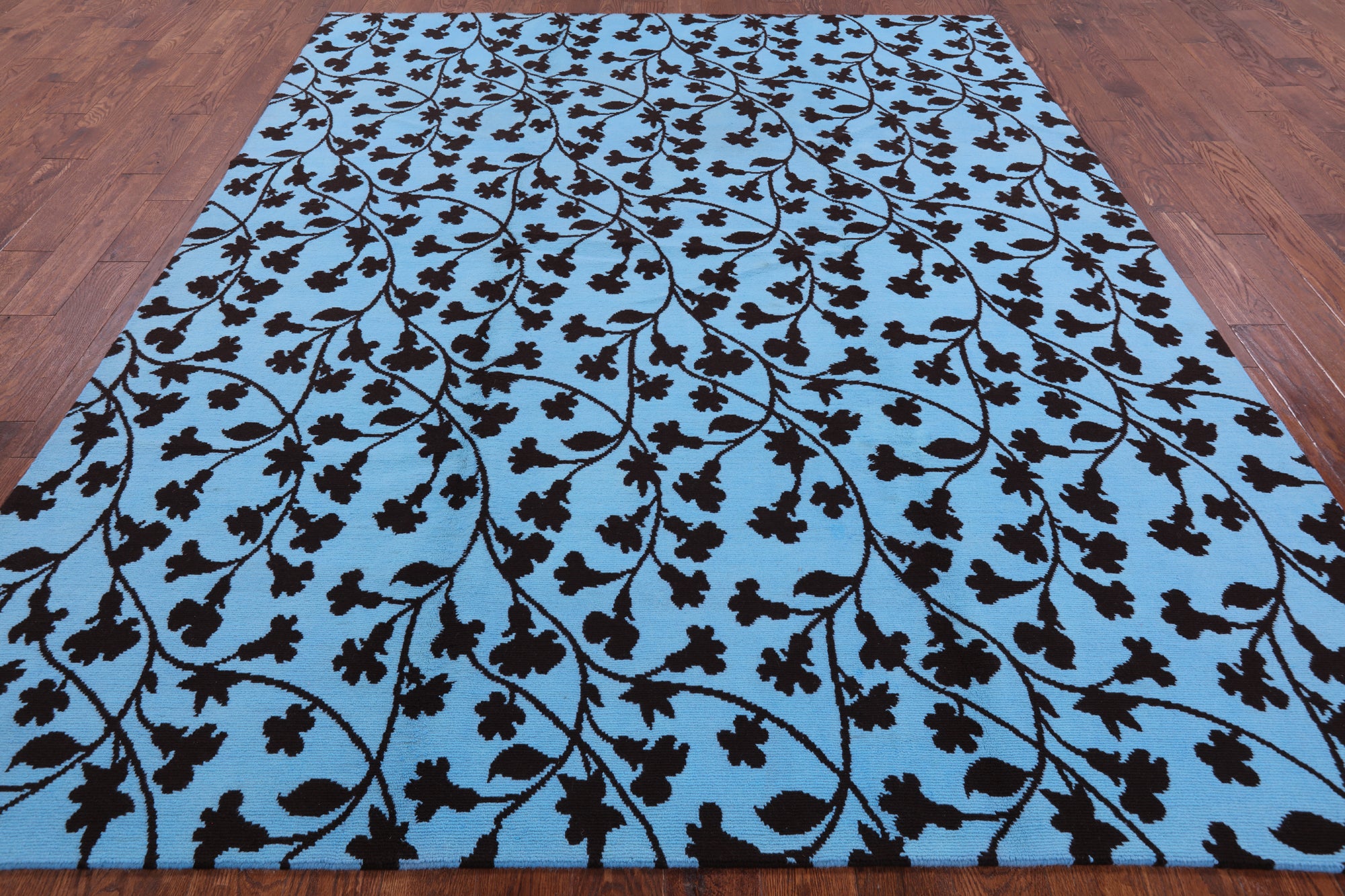 Blue Modern Floral Hand Knotted Area Rug - 8' 0" X 10' 0" - Golden Nile