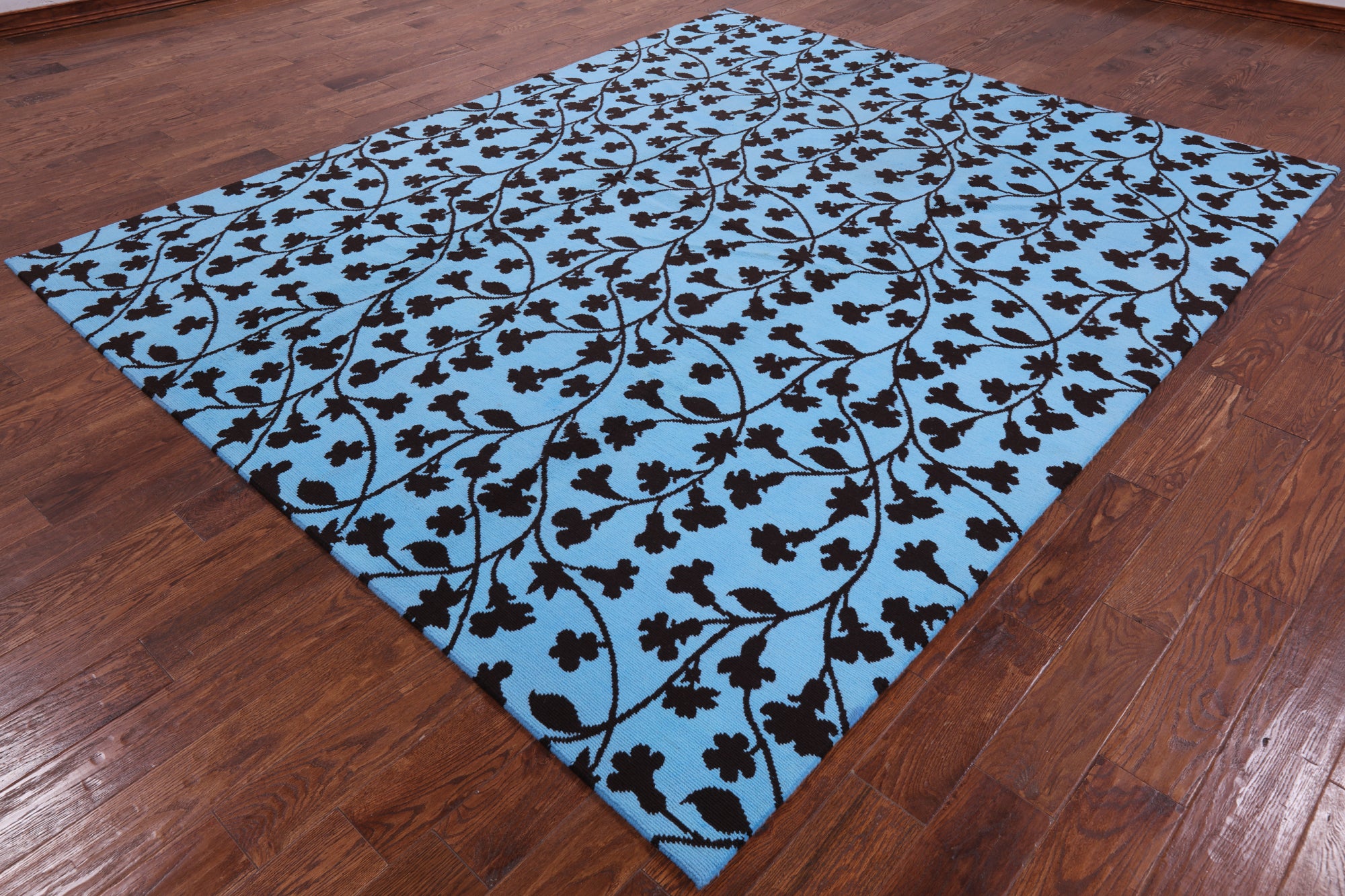 Blue Modern Floral Hand Knotted Area Rug - 8' 0" X 10' 0" - Golden Nile