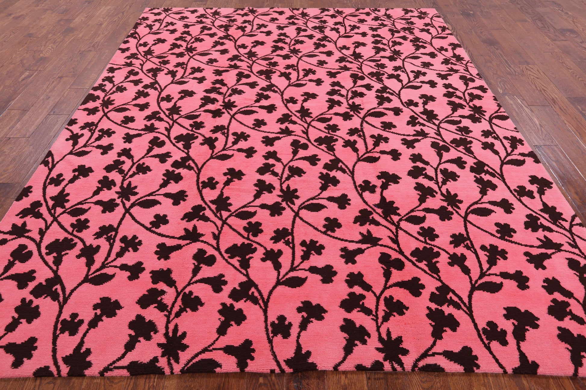 Pink Modern Floral Hand Knotted Area Rug - 8' 0" X 10' 0" - Golden Nile