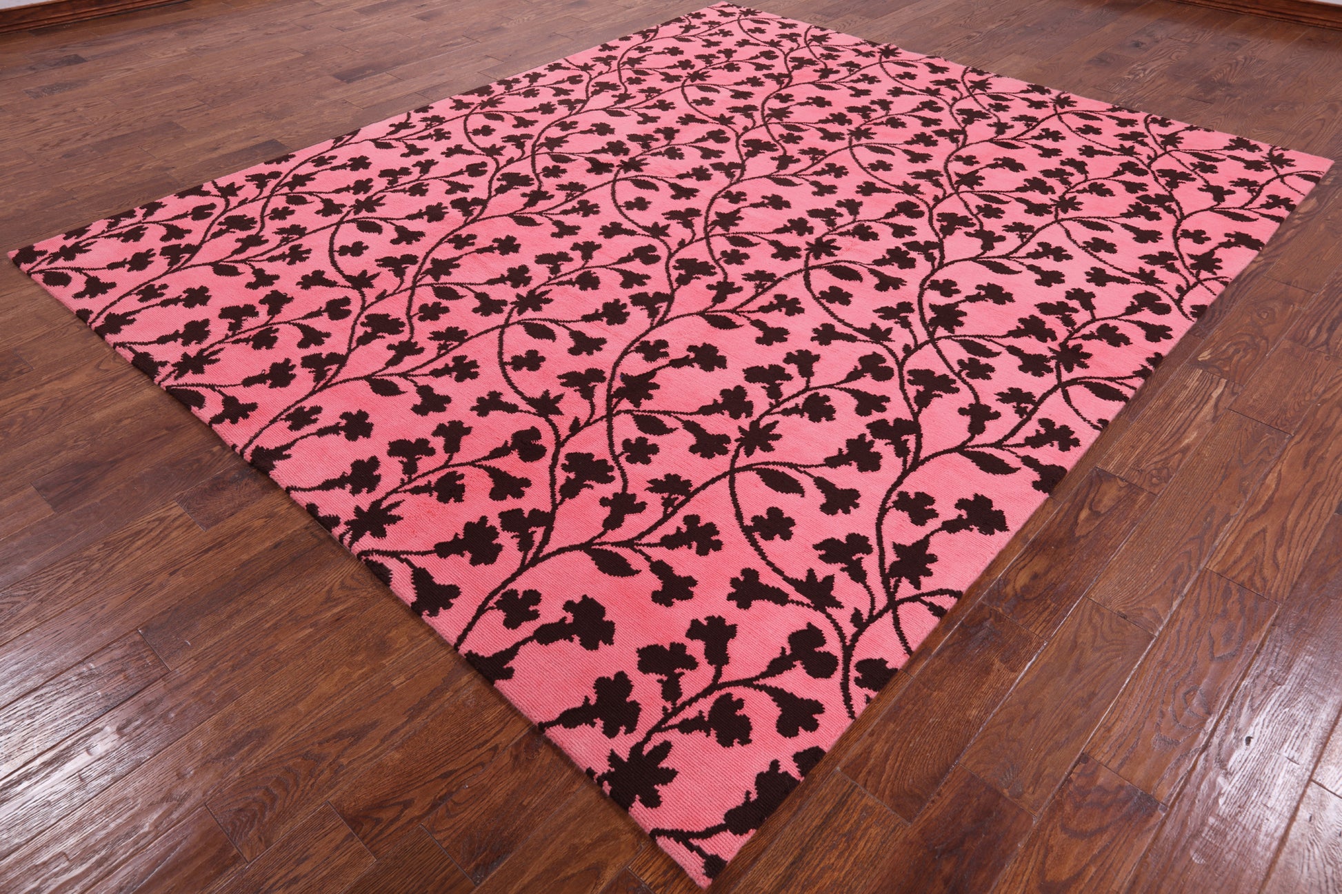 Pink Modern Floral Hand Knotted Area Rug - 8' 0" X 10' 0" - Golden Nile