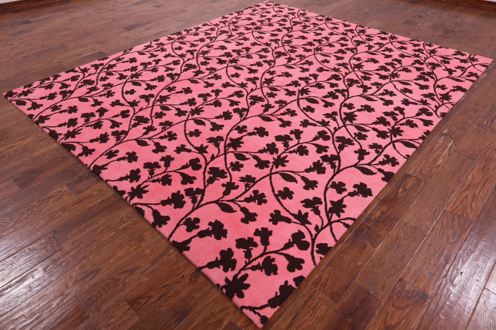Pink Modern Floral Hand Knotted Area Rug - 8' 0" X 10' 0" - Golden Nile