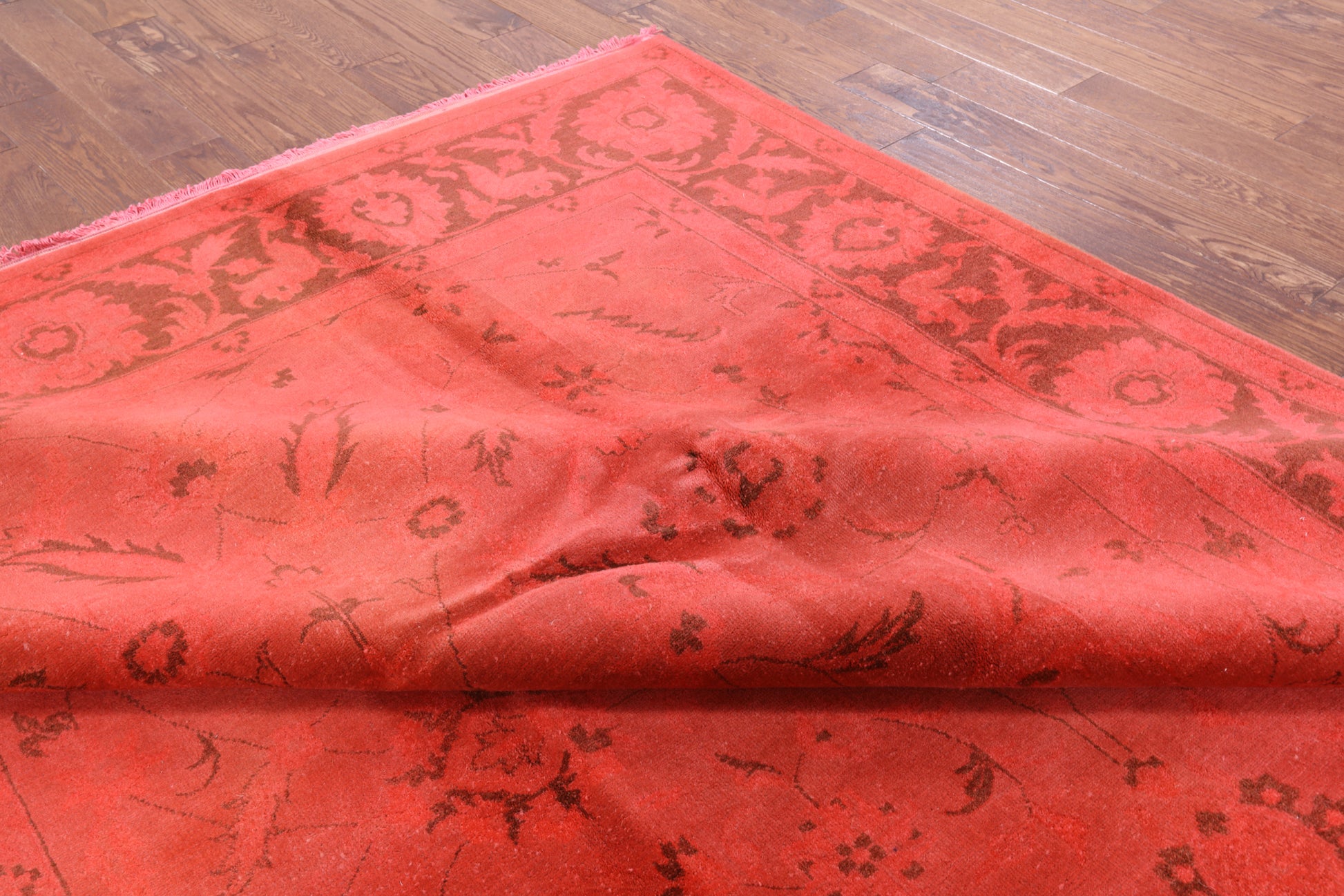 Red Full Pile Overdyed Hand Knotted Wool Rug - 7' 10" X 11' 8" - Golden Nile