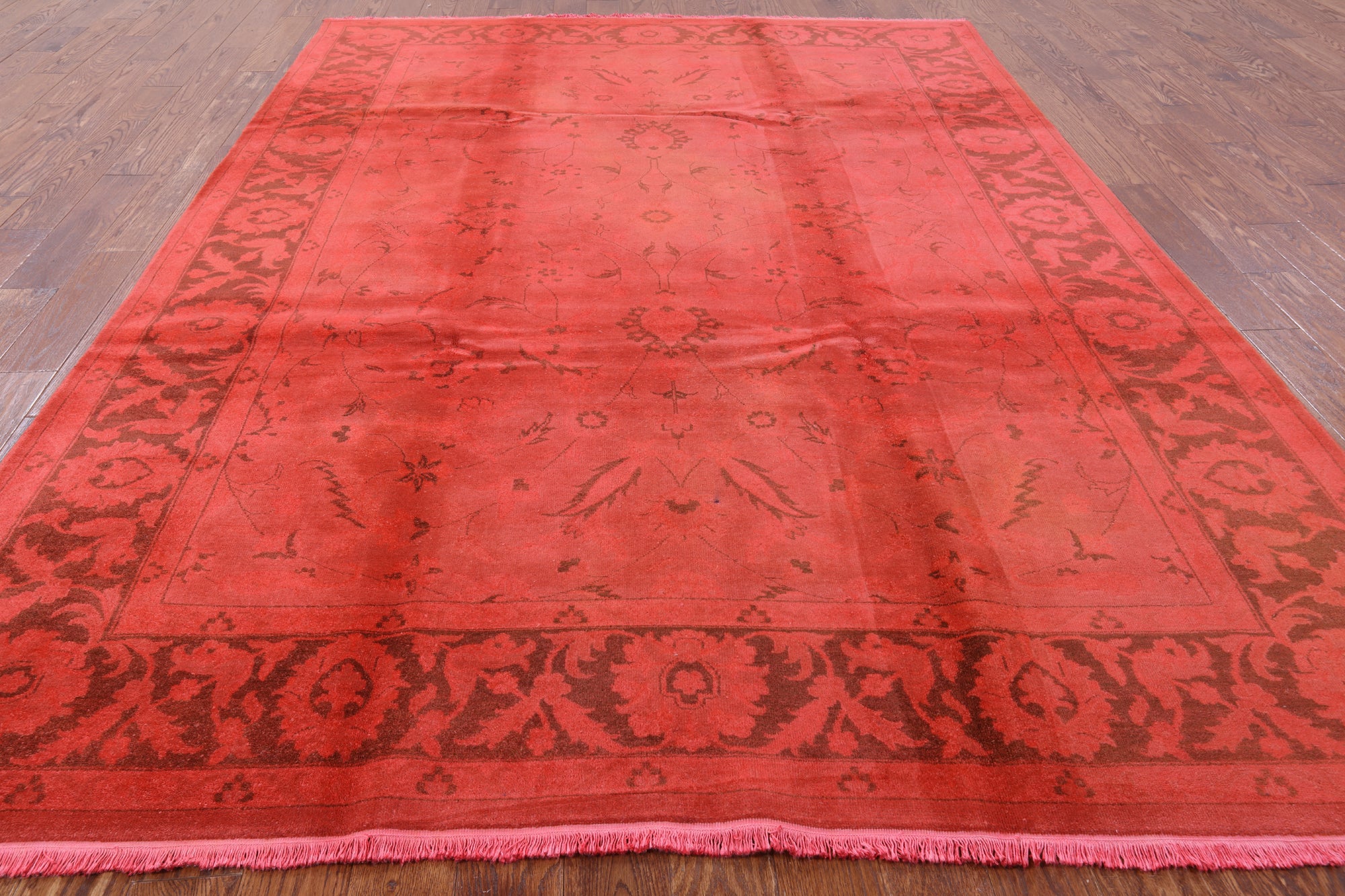 Red Full Pile Overdyed Hand Knotted Wool Rug - 7' 10" X 11' 8" - Golden Nile