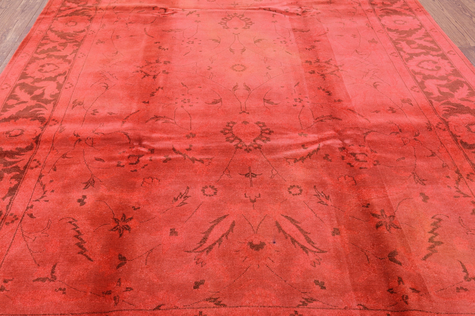 Red Full Pile Overdyed Hand Knotted Wool Rug - 7' 10" X 11' 8" - Golden Nile