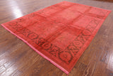 Red Full Pile Overdyed Hand Knotted Wool Rug - 7' 10" X 11' 8" - Golden Nile