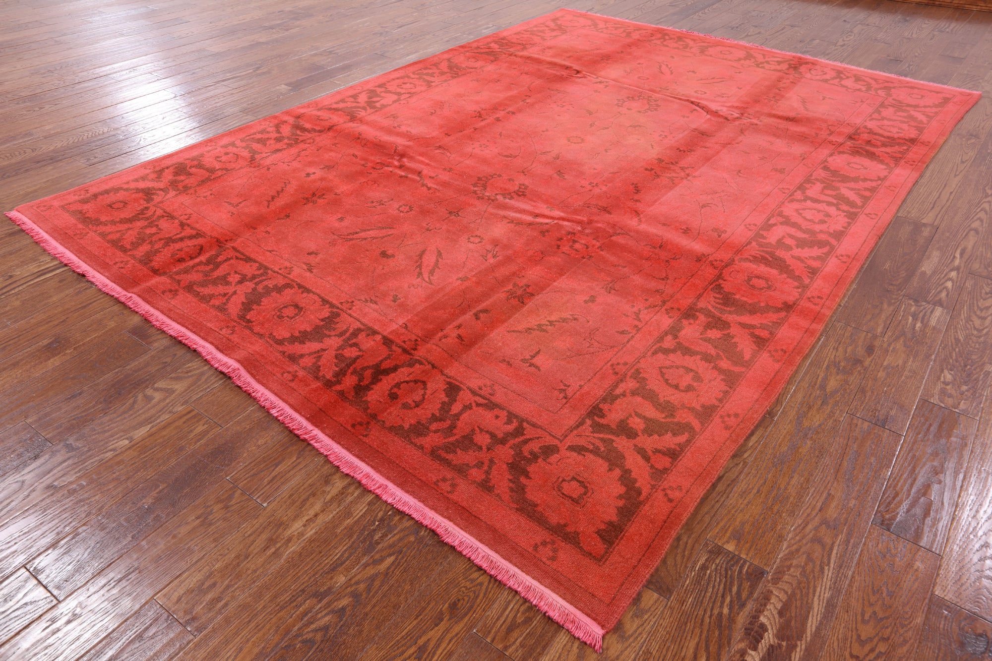 Red Full Pile Overdyed Hand Knotted Wool Rug - 7' 10" X 11' 8" - Golden Nile