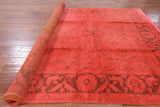 Red Full Pile Overdyed Hand Knotted Wool Rug - 7' 10" X 11' 8" - Golden Nile