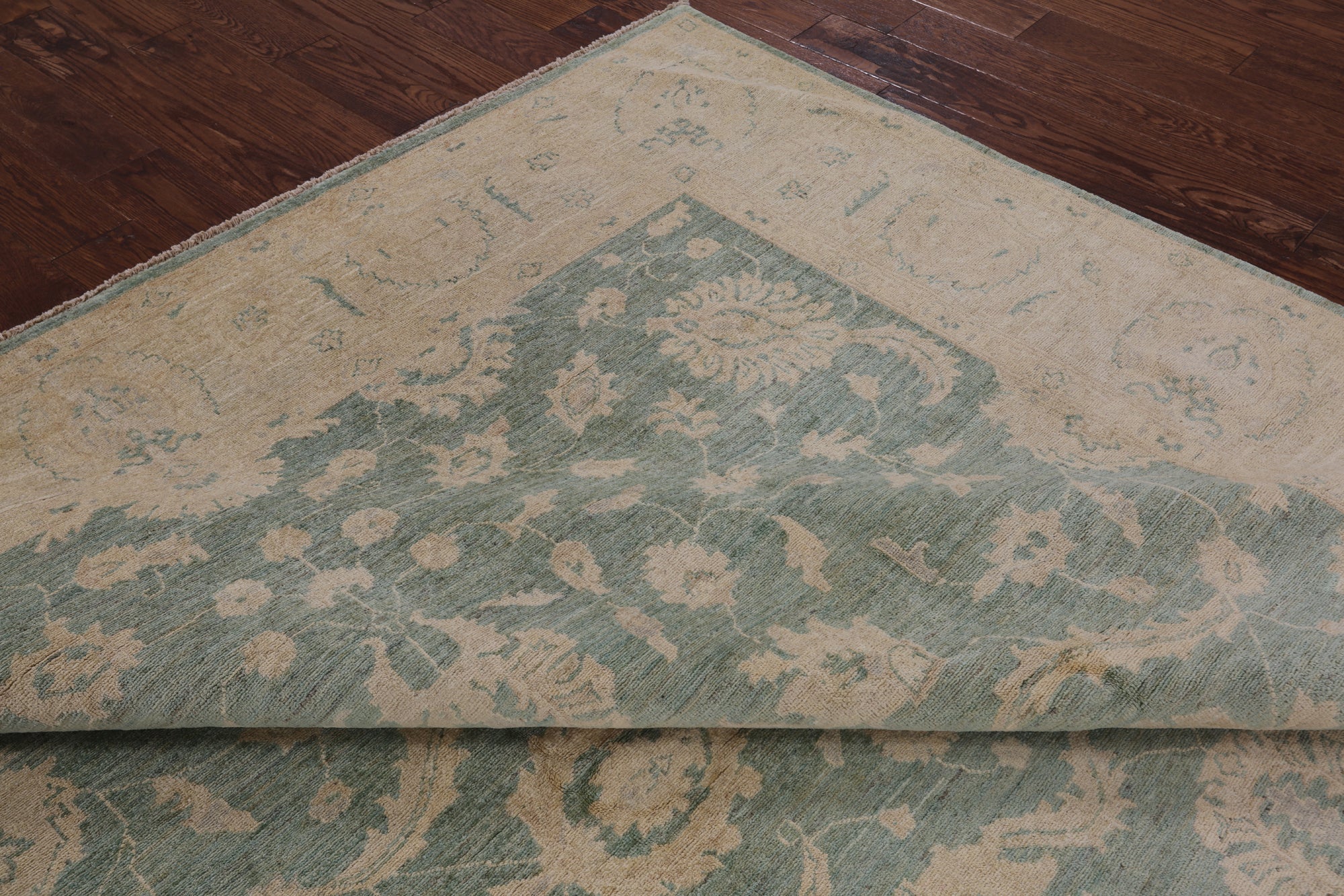 Green Chobi Peshawar Hand Knotted Wool Rug - 8' 3" X 9' 8" - Golden Nile
