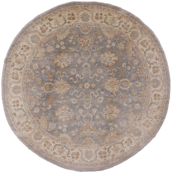 Round Peshawar Hand Knotted Wool Rug - 8' 0" X 8' 0" - Golden Nile