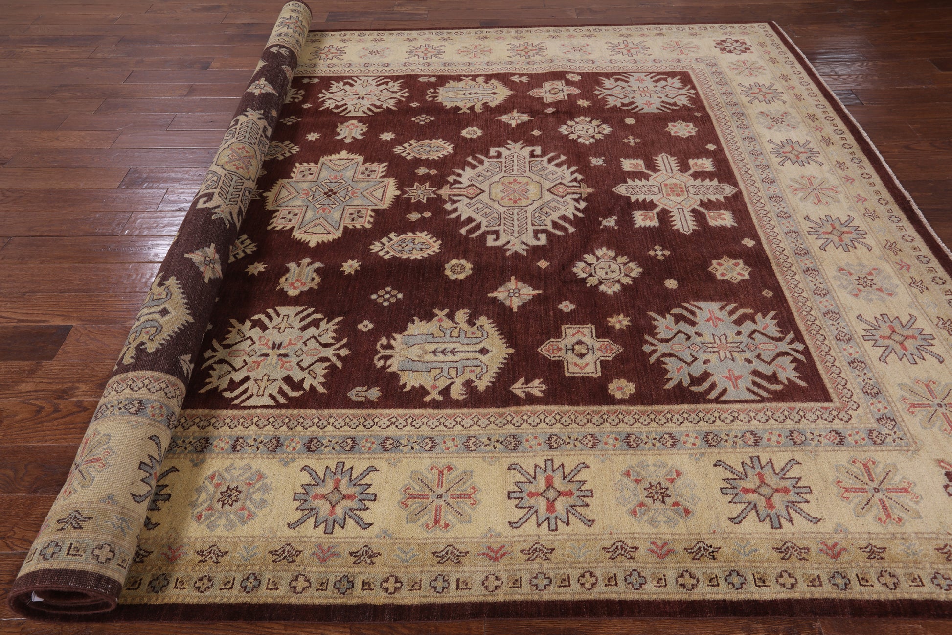Fine Super Kazak Hand Knotted Wool Rug - 9' 0" X 12' 0" - Golden Nile