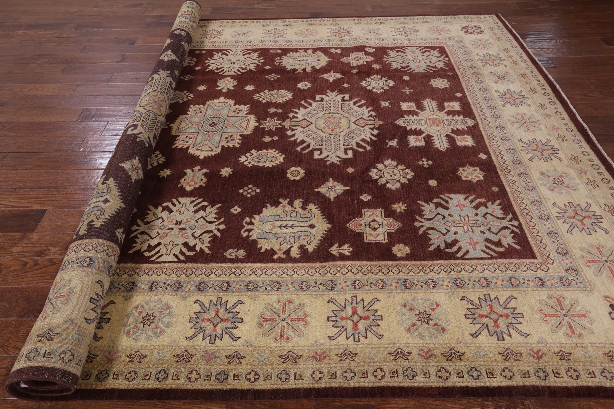 Fine Super Kazak Hand Knotted Wool Rug - 9' 0" X 12' 0" - Golden Nile