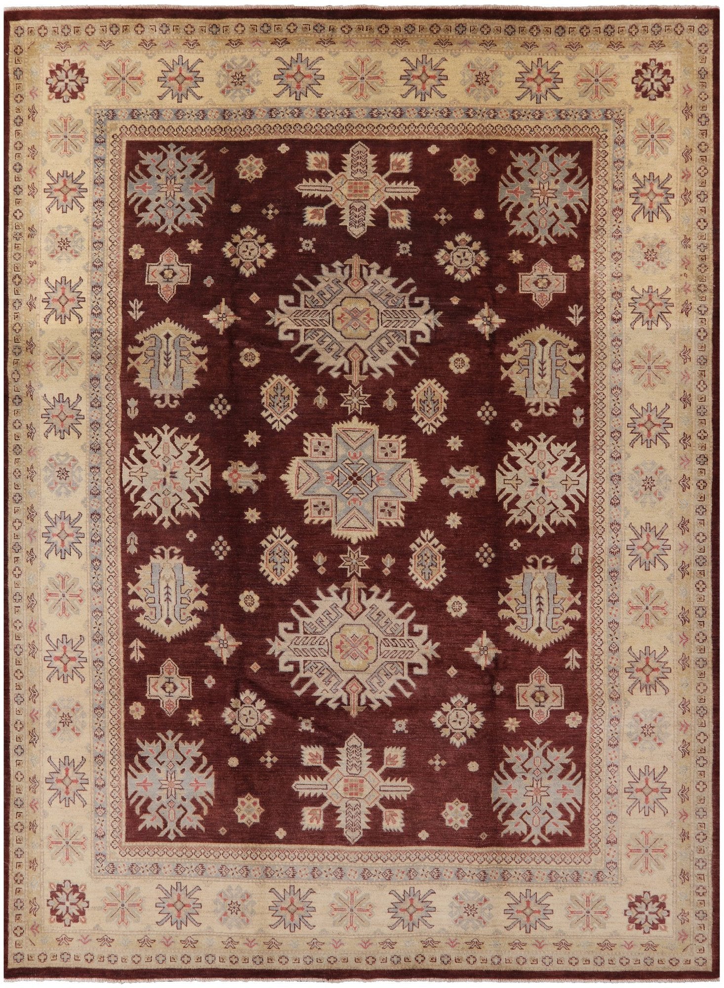 Fine Super Kazak Hand Knotted Wool Rug - 9' 0" X 12' 0" - Golden Nile