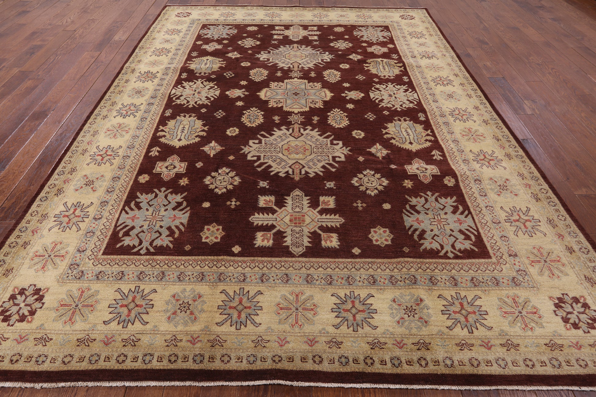 Fine Super Kazak Hand Knotted Wool Rug - 9' 0" X 12' 0" - Golden Nile