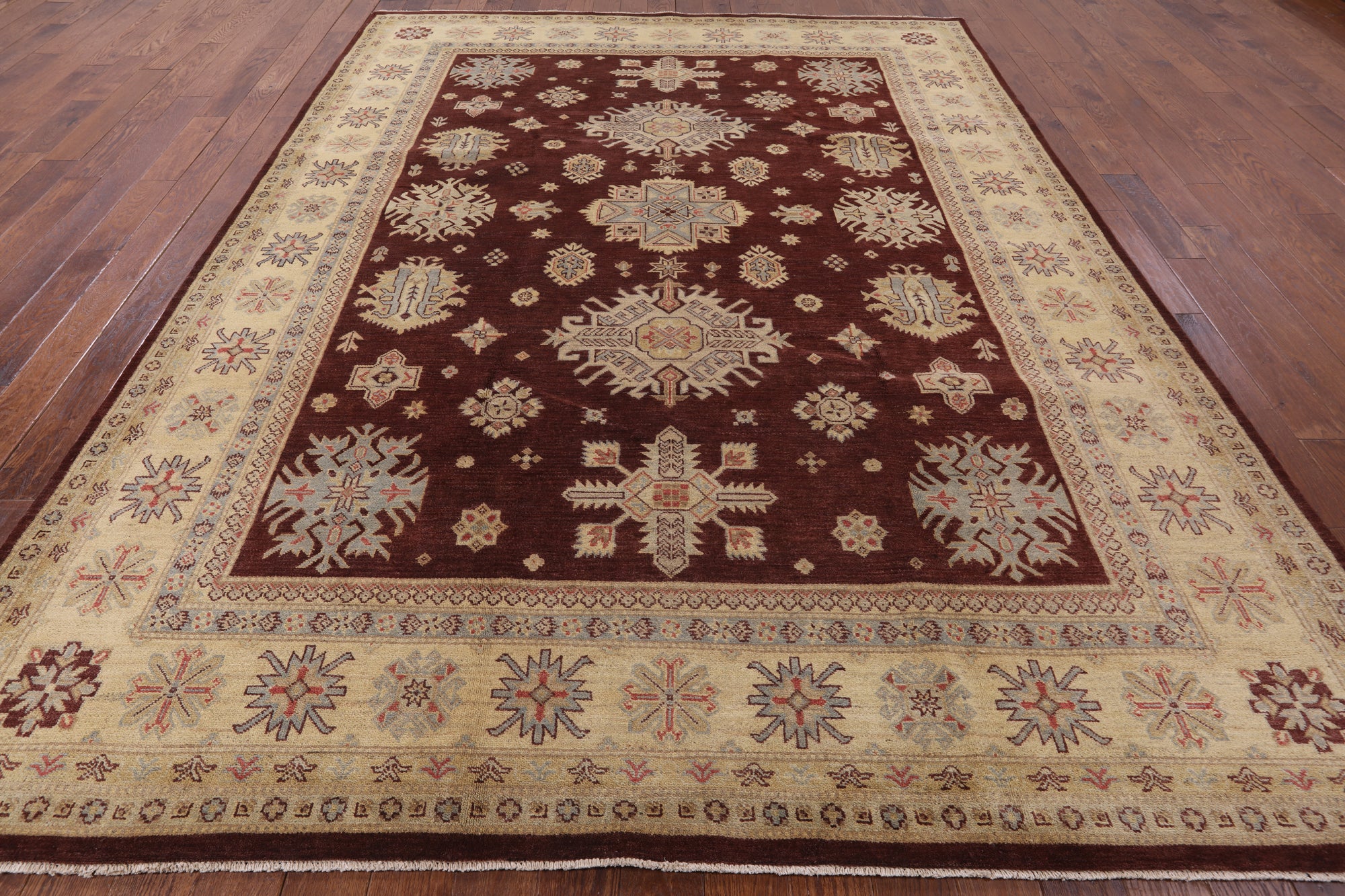 Fine Super Kazak Hand Knotted Wool Rug - 9' 0" X 12' 0" - Golden Nile