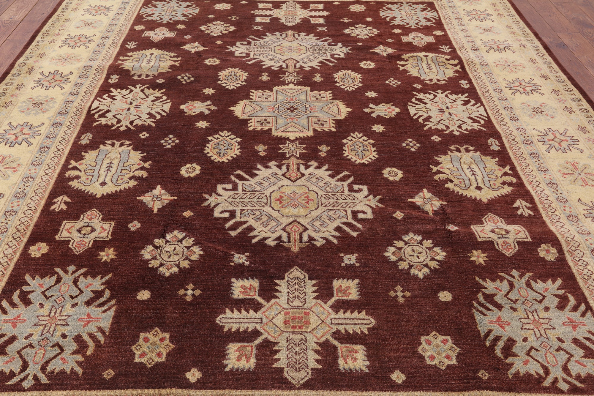 Fine Super Kazak Hand Knotted Wool Rug - 9' 0" X 12' 0" - Golden Nile
