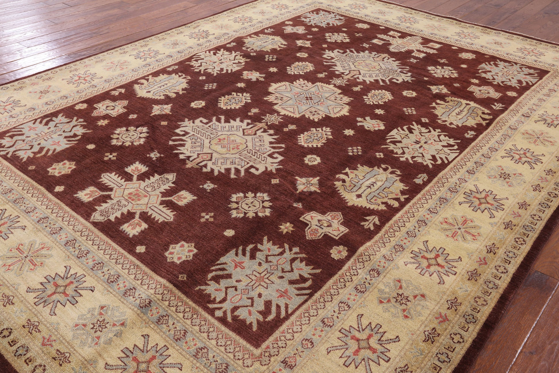 Fine Super Kazak Hand Knotted Wool Rug - 9' 0" X 12' 0" - Golden Nile