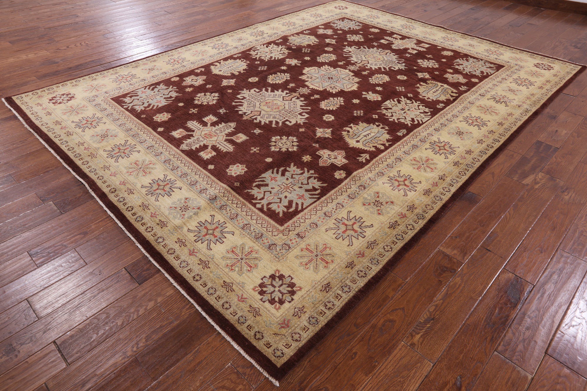 Fine Super Kazak Hand Knotted Wool Rug - 9' 0" X 12' 0" - Golden Nile