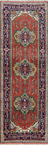 New Hand Knotted 3 X 8 Red Heriz Area Rug - Golden Nile