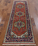 New Hand Knotted 3 X 8 Red Heriz Area Rug - Golden Nile