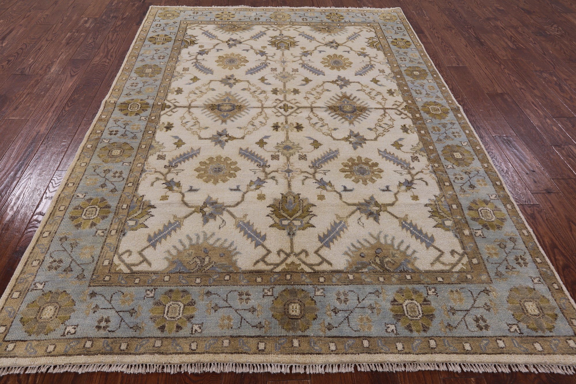 Ivory Turkish Oushak Hand Knotted Wool Rug - 6' 3" X 9' 2" - Golden Nile