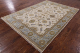 Ivory Turkish Oushak Hand Knotted Wool Rug - 6' 3" X 9' 2" - Golden Nile