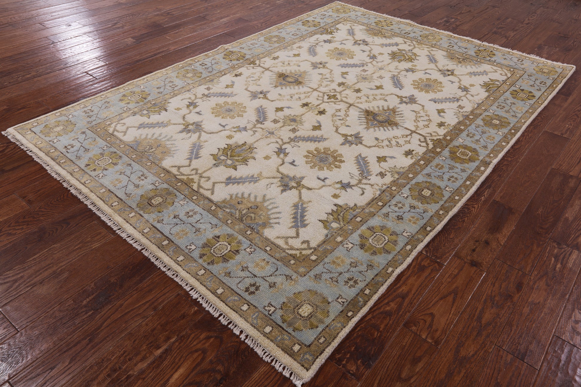 Ivory Turkish Oushak Hand Knotted Wool Rug - 6' 3" X 9' 2" - Golden Nile