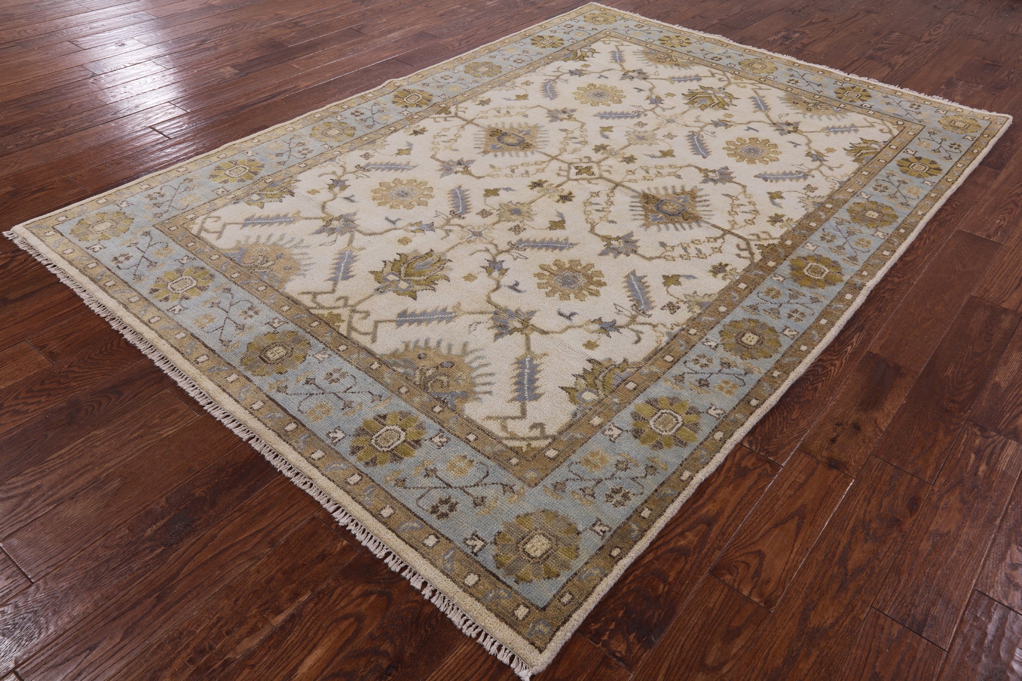 Ivory Turkish Oushak Hand Knotted Wool Rug - 6' 3" X 9' 2" - Golden Nile